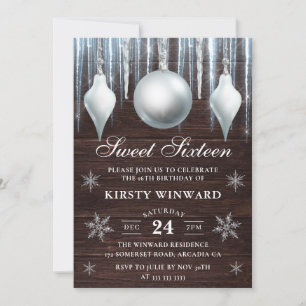 Invitation Baubles de verre d'hiver et Sweet sixteen de floco