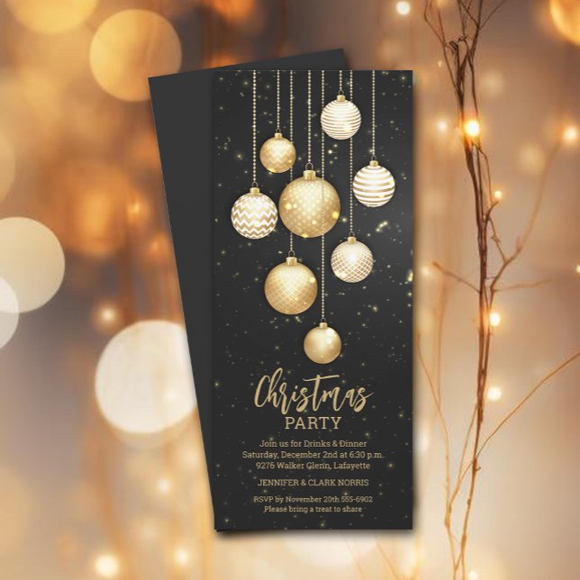 Invitation Baubles d'or Arbre de Noël Ornements (Créateur téléchargé)