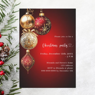 Invitation Baubles d'or rouge Noël
