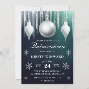 Invitation Baubles en verre d'hiver et Quinceanera flocons de