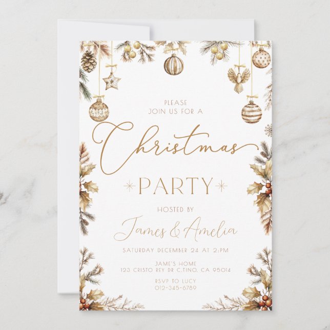 Invitation Baubles Gold Christmas Party (Devant)