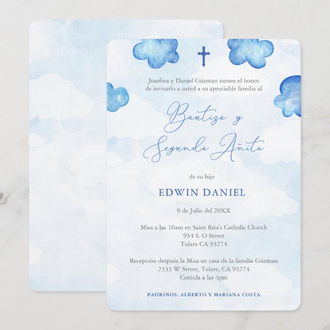 Invitation Bautizo 2ndo Añito, Baptême 2e fête d'anniversaire (Devant / Derrière)