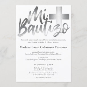 Invitation Bautizo Baptism Espagnol Faux SILVER