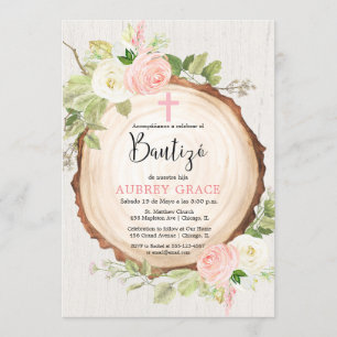 Invitation Bautizo baptism Espagnol fille rustique
