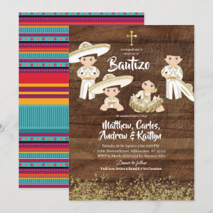 Invitation Bautizo de frère et soeur Cactus Mexicain Rustique