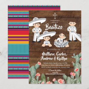 Invitation Bautizo de frère et soeur Charro en argent mexicai