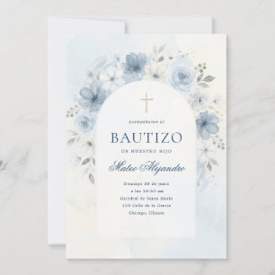 Invitation Bautizo de garçon d'arche florale aquarelle bleu p