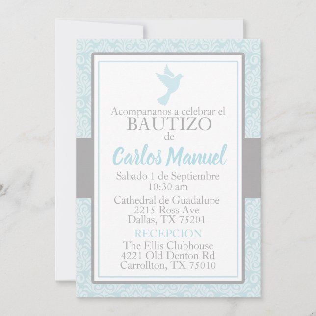 Invitation Bautizo Espagne Baptême Bleu Silver Dove (Devant)