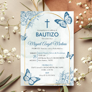 Invitation Bautizo Invitacion Élégant Papillons Baptême