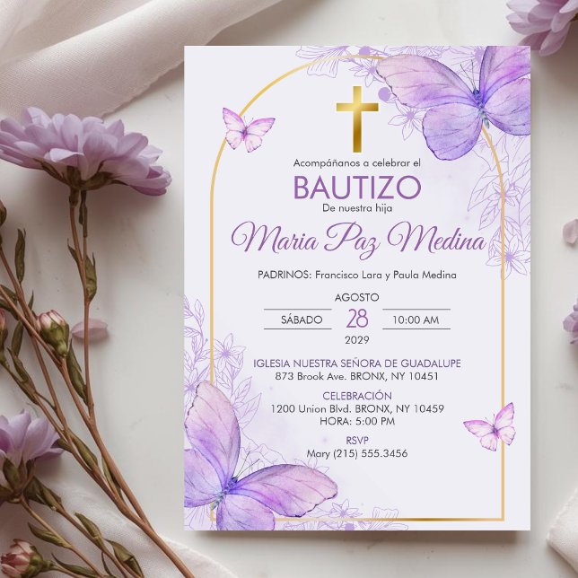Invitation Bautizo Invitacion en espagnol Baptême Papillons (Créateur téléchargé)