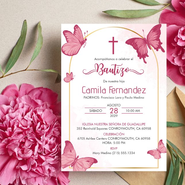 Invitation Bautizo Invitacion en espagnol Baptême Papillons (Créateur téléchargé)