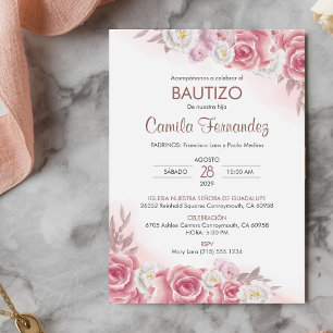 Invitation Bautizo Invitacion en espagnol Baptême rose Fleurs