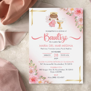 Invitation Bautizo Invitacion Fleurs mignonnes Fille Angel Ba