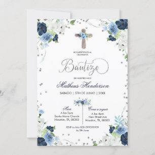 Invitation Bautizo Invitacion Floral bleu