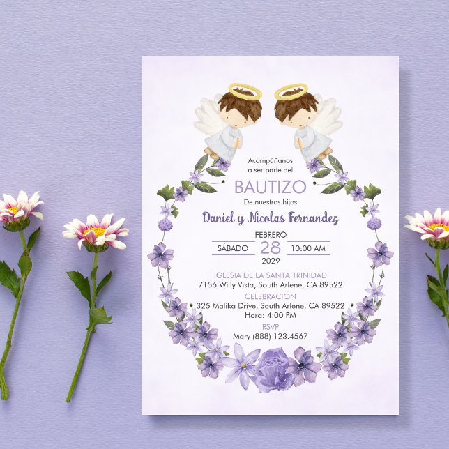 Invitation Bautizo Invitacion Jumeaux mignons anges Baptême g (Créateur téléchargé)