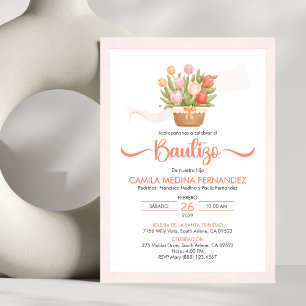 Invitation Bautizo Invitacion Tulipes roses Baptême catholiqu