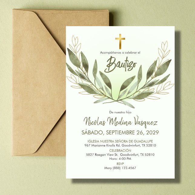Invitation Bautizo Invitacion Verdure Baptême religieux (Créateur téléchargé)