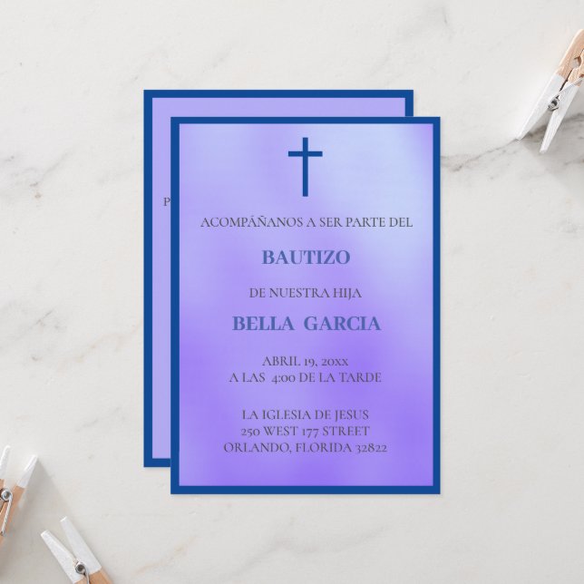 Invitation Bautizo Purple/Baptême (Devant/Arrière en situation)