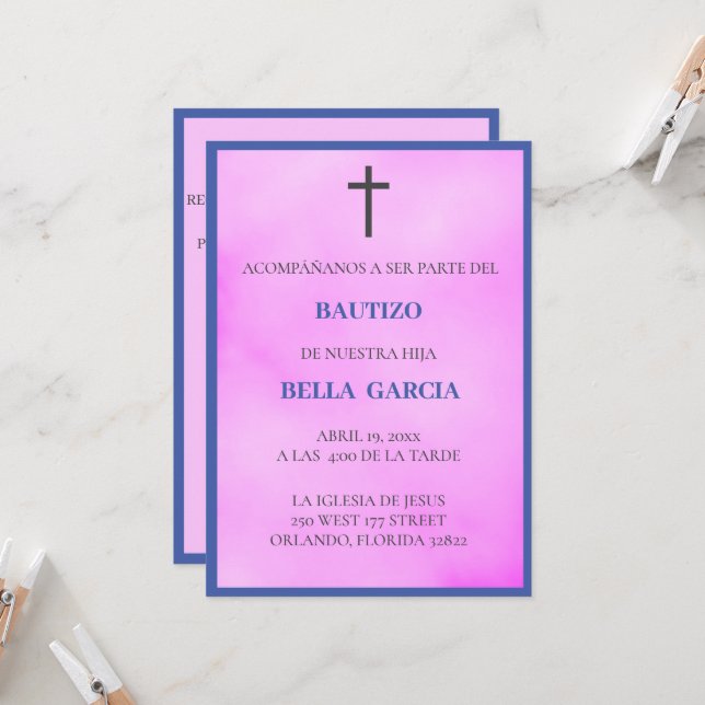 Invitation Bautizo Rose Girls/Baptism (Devant/Arrière en situation)