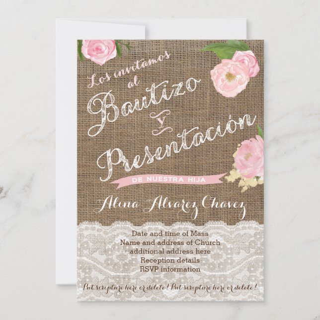 Invitation Bautizo y Presentación de Tres años espagnol (Devant)