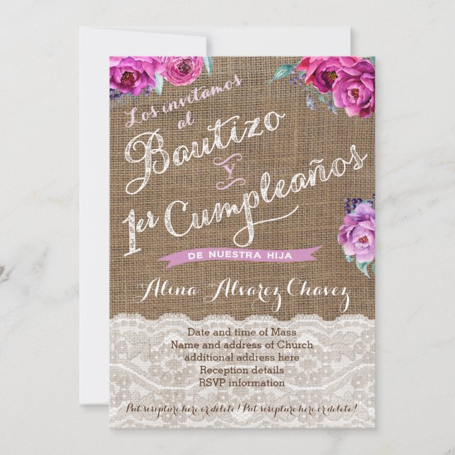 Invitation Bautizo y primer cumpleaños, invitación castellano (Devant)