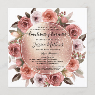 Invitation Bautizo y Tres Años Blush Rose or Parties scintill