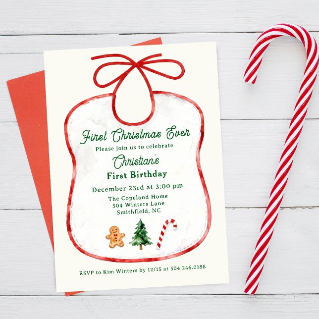 Invitation Bavoir pour le premier Noël Premier anniversaire (Créateur téléchargé)