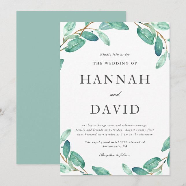 Invitation Bayou Botanical | Verdure sur Mariage blanc (Devant / Derrière)