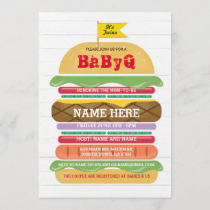 Invitation BBBQ BaByQ Baby shower Twins Couple's Shower Invit