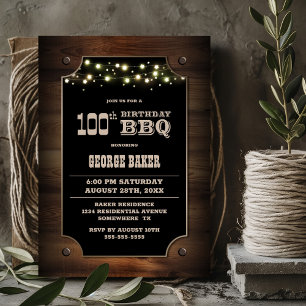 Invitation BBQ 100e anniversaire en bois élégant