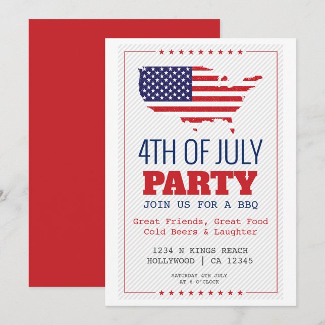 Invitation BBQ 4 juillet Parti patriotique (Devant / Derrière)