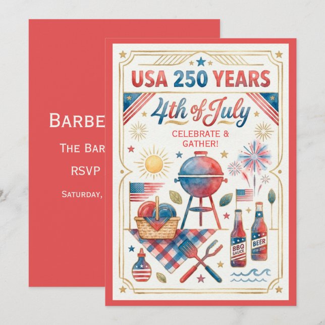 Invitation BBQ 4 juillet USA 250 ans (Devant / Derrière)