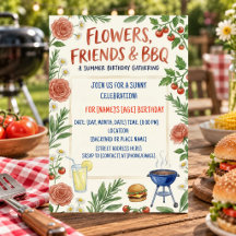 Invitation BBQ Anniversaire Floral Été Jardin Toma