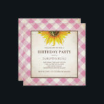 Invitation BBQ Anniversaire rose En vichy Imprimer<br><div class="desc">Cette invitation pour le barbecue d'anniversaire de ce pays est ornée d'un pique-nique rose à damiers nappe design avec un tournesol jaune audacieux dans un format carré unique. Les détails de votre barbecue sont mis en sans typographie dans un brun gratuit. La conception papier vintage est reportée à l'arrière de...</div>