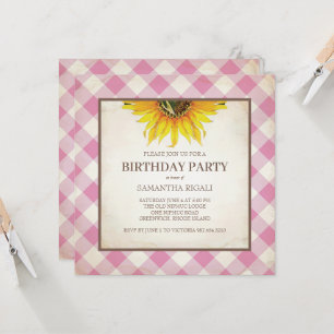 Invitation BBQ Anniversaire rose En vichy Imprimer
