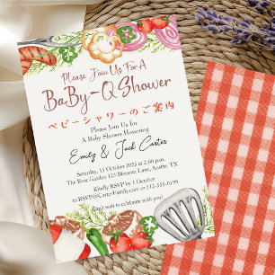 Invitation BBQ Baby shower bébé Q nourriture rouge En vichy r