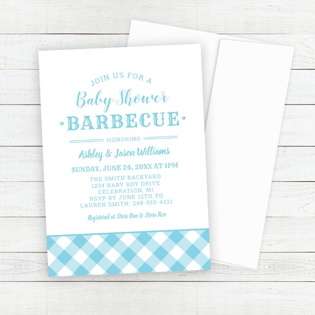 Invitation BBQ baby shower Bleu clair En vichy Plaid (Créateur téléchargé)