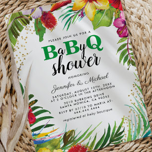 Invitation BBQ Baby Shower pour couples   Barbecue Tropical B
