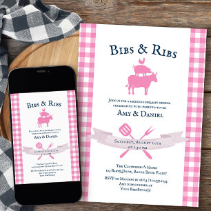 Invitation BBQ Baby shower Rustique Vintage rose Plaid