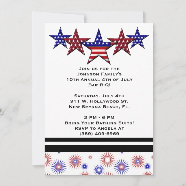 Invitation BBQ, Bar-B-Q, 4th of July Party Invite! (Devant)