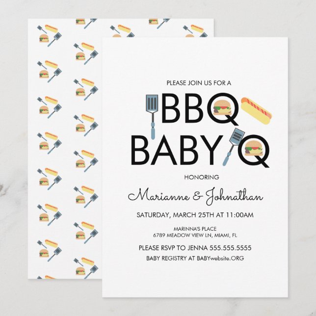 Invitation BBQ Barbecue Bébé Kabobs Baby Shower (Devant / Derrière)