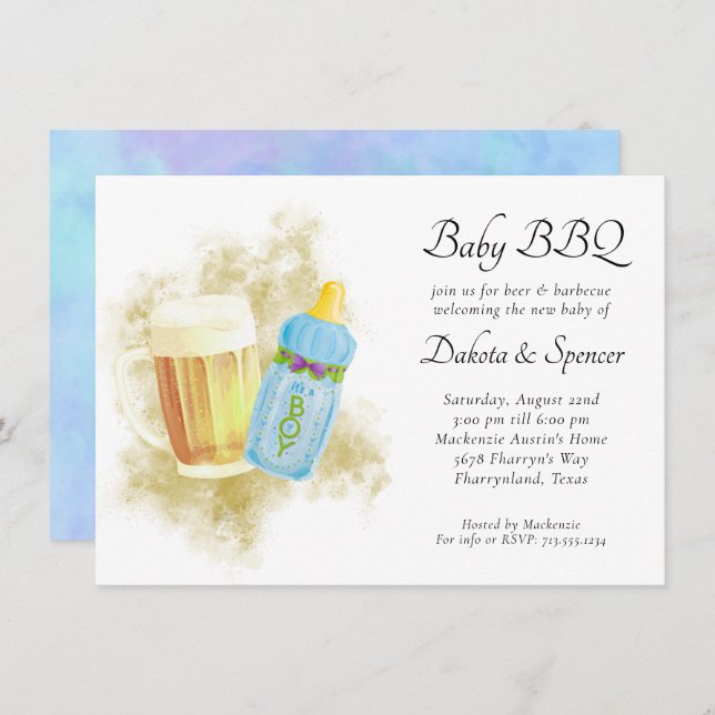 Invitation BBQ bébé et bière | Thème de la douche extérieure  (Devant / Derrière)