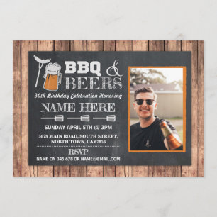 Invitation BBQ & Bières Anniversaire Photo Bois Chalk Invitat