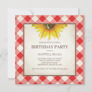 Invitation BBQ Birthday Red Gingham Print