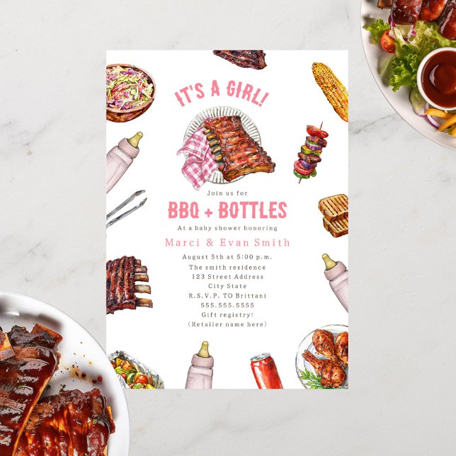 Invitation BBQ + Bouteilles Cookout Girl Baby shower Invitati (Créateur téléchargé)