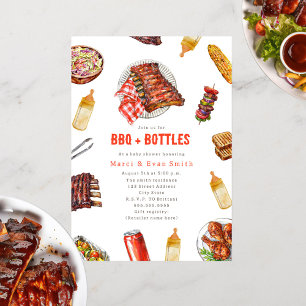 Invitation BBQ + Bouteilles Cuisine Baby shower neutre