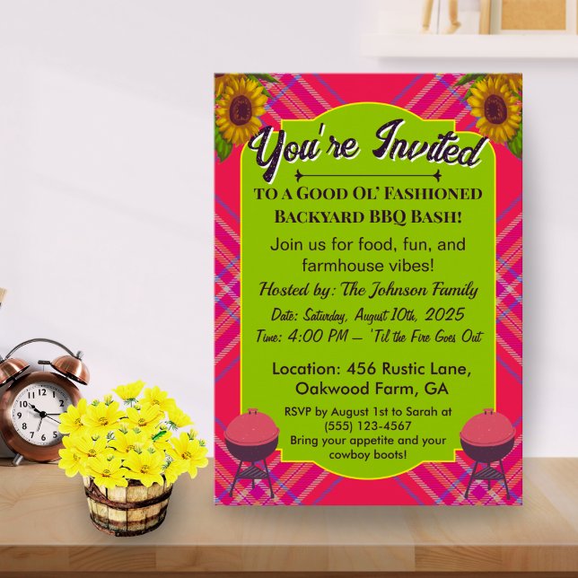 Invitation BBQ Country – Thème Grillou Plaid Rusti (Créateur téléchargé)