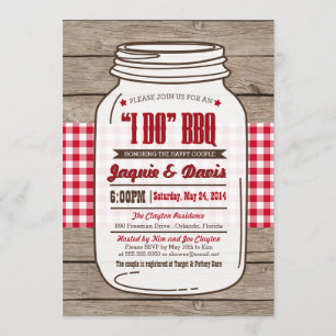 Invitation BBQ Couples Shower à Mason Jar sur bois