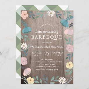 Invitation BBQ de chauffage domestique en bois de fleurs rust