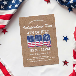 Invitation BBQ de la fête de l'Indépendance rustique 4 juil